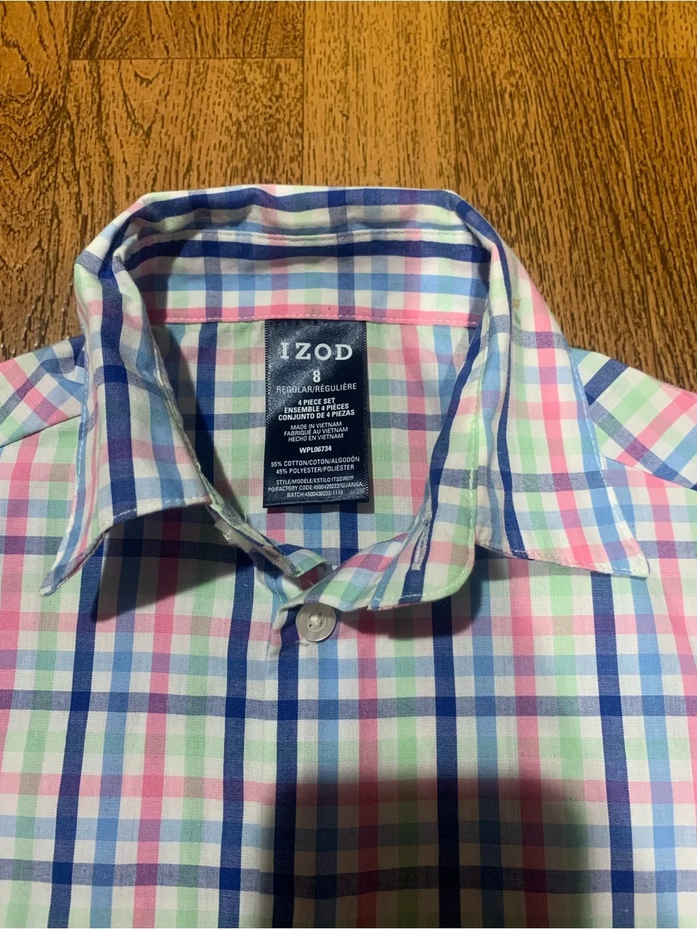 Izod Multicolor Plaid Button-Up Shirt - Blue, Pink, Green - Picture 3 of 3